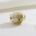 Luxury gold geometric barrel charm with white enamel and colorful crystals for bracelets - White Multicolor Stone Drum (02)