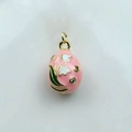 Detail of pink enamel Russian egg pendant with white lily of the valley and 18k gold plating - Light Pink Lily (09)