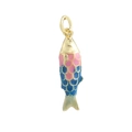 Close-up of a 18k gold-plated fish pendant with pink and blue enamel scales - Gradient Blue Pink Fish (05)