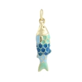 Detail view of colorful enamel fish pendant with 18k gold plating for DIY jewelry - Gradient Blue Green Fish (07)