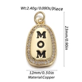 Ciondolo ovale in rame dorato con scritta MOM e strass bianchi per collane e gioielli - Ciondolo Ovale MOM Pieno di Strass (YSN016-03)