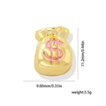 Macro view of 18k gold plated money bag pendant with pink dollar sign and dimensions - Gold Money Bag Shape Pendant (21)