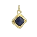 Detail van 18k vergulde hanger met blauwe vierkante edelsteen en kristallen inleg - Marineblauwe Vierkante Stijl (13)