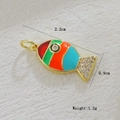 Macro view of 18k gold plated colorful enamel fish pendant with zircon inlay and dimensions - Patchwork Small Fish (06)