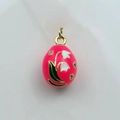 Detailed view of Fabergé style rose pink enamel egg pendant with lily of the valley floral - Rose Pink Lily (15)
