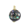 Ciondolo tondo placcato oro 18k con intarsio in mosaico di abalone per gioielli DIY - Sfera Mosaico Conchiglia Abalone Nera (01)