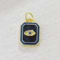 Macro detail of rectangle gold-plated evil eye charm with blue enamel inlay work - Dark Blue Evil Eye (05)