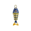 Pendentif poisson coloré en émail bleu et doré avec petit œil en pierre rouge - Style Écaille Bleu Foncé (02)