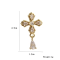 Detailed view of 18k gold plated cross pendant with cubic zirconia stones and dimensions - Gold Cross Rhinestone Style (01)