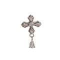 Detailed macro of a silver cross pendant featuring pear-cut and square zircon stones - Silver Cross Rhinestone Style (02)