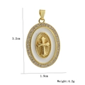 Detail of 18k gold plated oval cross pendant with cubic zirconia inlay and measurements - Oval Cross Rhinestone Style (03)