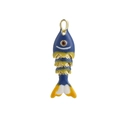 Détail d'un pendentif poisson doré avec émail bleu, écailles jaunes et queue souple - Style Bionique Bleu Foncé Jaune (10)
