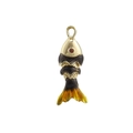 Vue détaillée d'un pendentif poisson articulé avec motifs dorés et yeux en pierre rouge - Style Maille Marron Foncé Or (17)