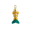 Détail macro du pendentif poisson émaillé avec dégradé coloré et pierre rouge - Style Émail Dégradé Or (18)