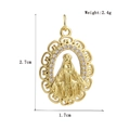 Detailed view of gold oval Virgin Mary pendant with cubic zirconia and size measurements - Our Lady Of Aparecida Oval Style (09)