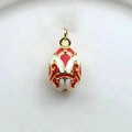 Faberge-style 18k gold plated egg pendant with red and white enamel floral pattern - Red White Baroque (17)