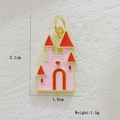 Detailed view of a pink castle pendant with 18k gold plating and size measurements - Pink Castle (01)