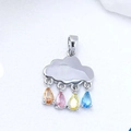 Pendentif nuage argenté avec quatre pierres précieuses colorées en forme de larme - Nuage avec Gouttes Quatre Couleurs (30)