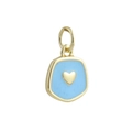 Detail of a 18k gold plated geometric pendant with blue enamel and a small heart - Irregular Light Blue Heart (06)