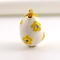 Faberge style white enamel egg pendant with gold flowers and sparkling zircon stones - White Enamel Yellow Flower Style (02)