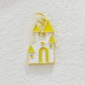 Close-up of 18k gold plated castle pendant with white and yellow enamel detailing - White Castle (04)