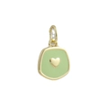 Detail of a 18k gold plated heart pendant with light green enamel and round bail - Irregular Grass Green Heart (8)