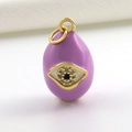 Russian egg pendant in purple enamel with evil eye design and 18k gold plating - Purple Enamel Evil Eye Style (03)