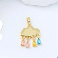 Pendentif nuage coloré avec quatre pierres précieuses, plaqué or 18 carats et gouttes d'eau - Nuage Doré avec Gemmes Quatre Couleurs (34)