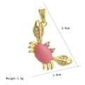 Detailed view of pink enamel crab pendant with gold plating and zircon inlay details - Pink Crab Style