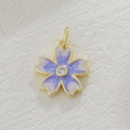 Golden cherry blossom pendant with purple enamel and zircon for DIY jewelry making - Purple White Gradient Sakura Style (03)