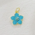 Detail of blue enamel flower pendant with gold plating and fine glitter accents - Sky Blue Glazed Sakura Style (9)