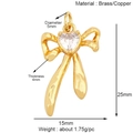 18K gold plated brass bow pendant with heart zircon, size 25x15mm, 1.75g DIY charm - Heart Zircon Bowknot Style (18)