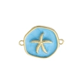 Detailed gold starfish charm with light blue enamel and dual side connecting loops - Pale Blue Sea Star (18)