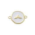 Detail of 18k gold plated round charm with white enamel whale tail for DIY jewelry - White Fish Tail (20)