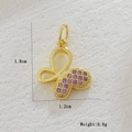 Macro shot of 18k gold plated butterfly pendant with purple stones and size dimensions - Purple Micro-Pave Butterfly Style