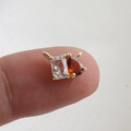 Luxurious 18k gold plated pendant with rectangle zircon and orange teardrop stone - Clear Rectangle & Orange-Red Tear Drop