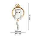 Artistic cat pendant with blue gemstone eyes in a gold circular frame for DIY jewelry - Cat Moon Movable Tail Style (26)