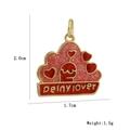 Macro detail of 18k gold plated pendant with red enamel hearts and Deiny Lover engraving - Heart Cloud Style (01)