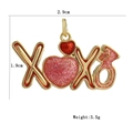 Detailed size chart of gold XOXO charm with pink and red glitter heart pendants - XOXO Letters Style (02)