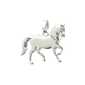 Gros plan du pendentif cheval en argent poli avec détails de crinière et bélière - Style Cheval de Marche Argenté (05)