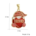 Close-up of red and gold XOXO gnome pendant showing dimensions 2.5cm by 1.6cm - Red Gnome Style (06)