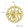 Detail of 18k gold plated hollow round bee pendant with chain textured edge 4.2cm - Round Bee Frame