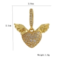 Detail of gold-plated winged heart pendant with micro-paved zircons, 2.1cm size view - Gold Heart With Wings Pendant (17)
