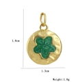 Detailed view of a round 18k gold star charm with green enamel and size measurements - Green Star Hammered Style (12)