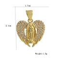 Detailed view of 18k gold heart pendant with Virgin Mary relief and dimensions - Virgin Mary Heart Relief