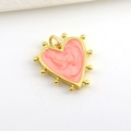 Detailed view of pink marble heart pendant with 18k gold plated beaded border and loop - Pink Textured Heart Style (04)
