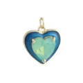 Detail of 18k gold heart pendant with deep blue enamel and mint green gemstone inlay - Heart Green Gem Blue Enamel (05)