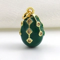 Faberge-style egg pendant with green enamel, gold geometric patterns and crystals - Green Geometric Pattern Style (02)