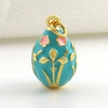 Blauwe emaille eivormige hanger met gouden bloemmotieven voor DIY sieraden maken - Hemelsblauw Bloemenpatroon Stijl (10)
