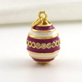 Vintage Faberge style purple enamel egg pendant plated in 18k gold with sparkling crystals - Purple White Waist Diamond Style